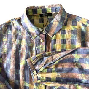 NWOT PARFOIS Long Sleeve Blouse Eco Friendly Purple Check pattern EUR XS/S